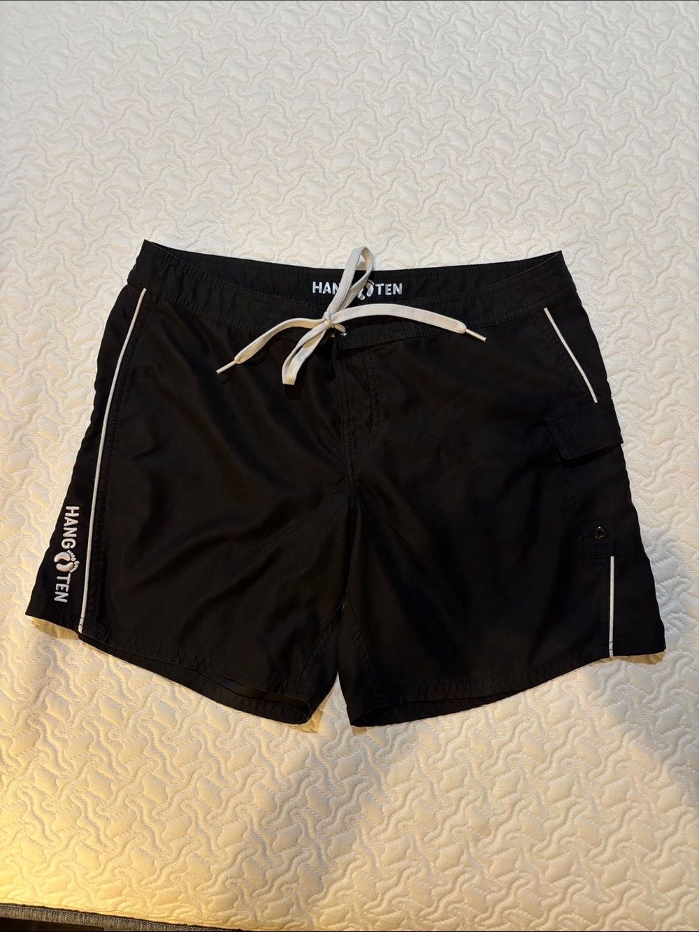 Hang Ten Black Swim Trunks with White Accents size 9 w pocket